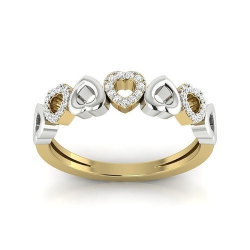 PR-007 gold heart ring with diamonds 3D print model