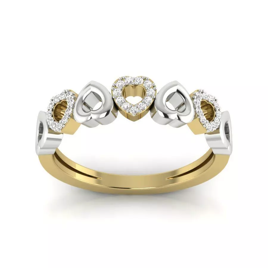 PR-007 gold heart ring with diamonds 3D print model