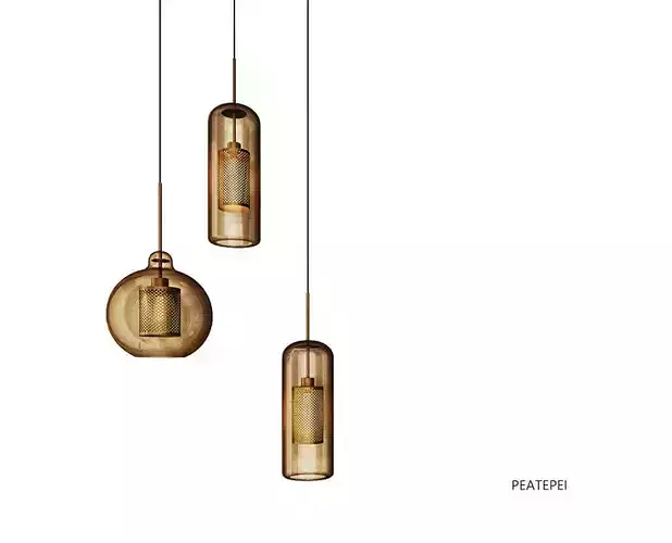 Chandelier three glass pendant lights 3D model