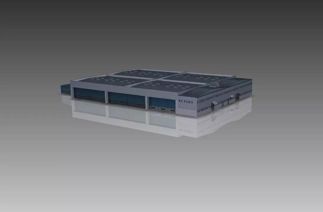Low Poly Hangar industrial building Low-poly 3D model