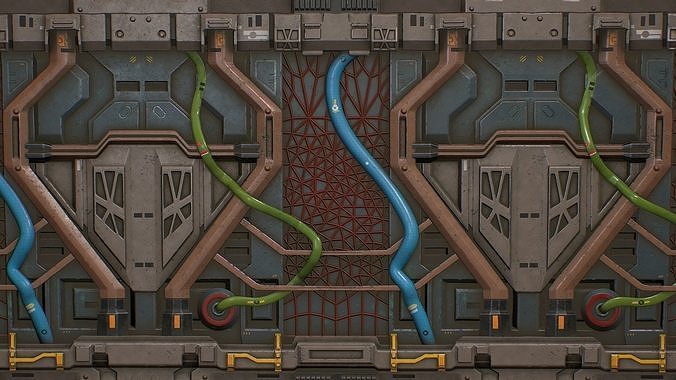 PBR tileable sci fi panel textures with wires Texture