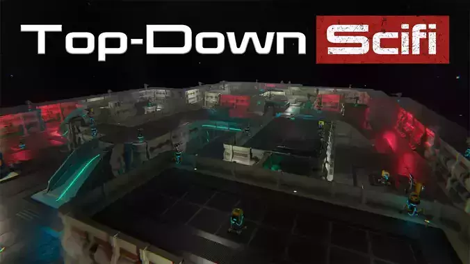 Top-Down Scifi modular Environment Low-poly 3D model