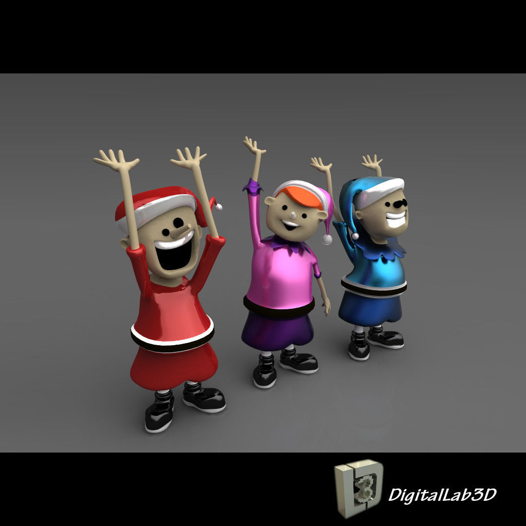 Santa Claus with Elves 3D model_5