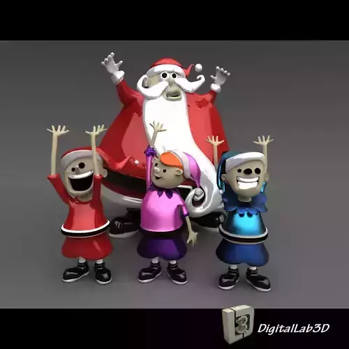 Santa Claus with Elves 3D model