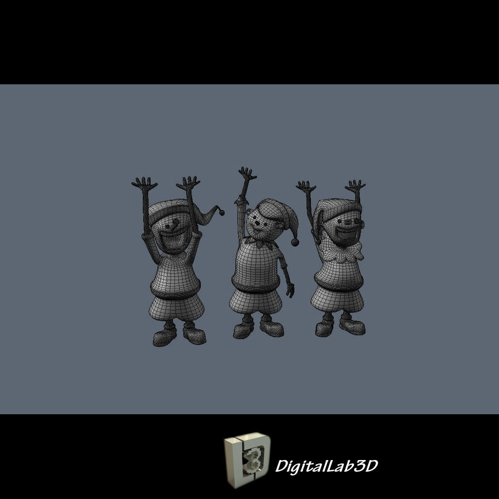 Santa Claus with Elves 3D model_2