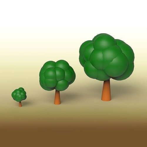 LowPoly Tree three trees in field Low-poly 3D model