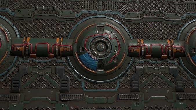 PBR tileable sci fi panel textures with communication pipes Texture