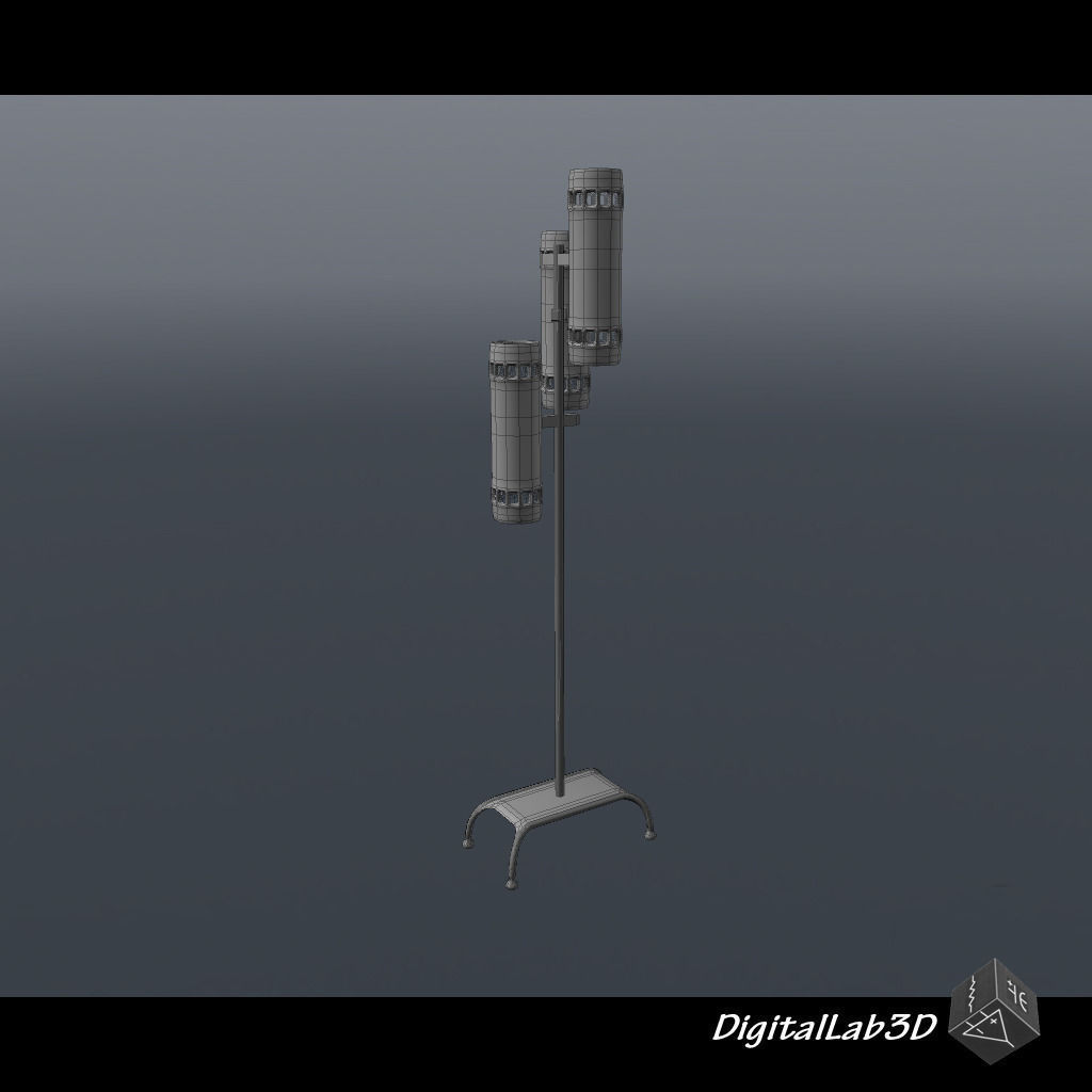 Lamp floor made of metal and wood 3D model_7