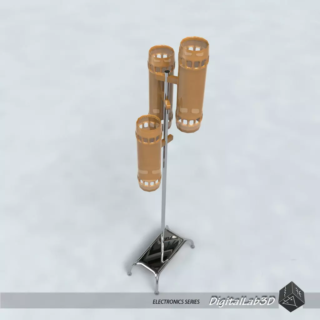 Lamp floor made of metal and wood 3D model_0