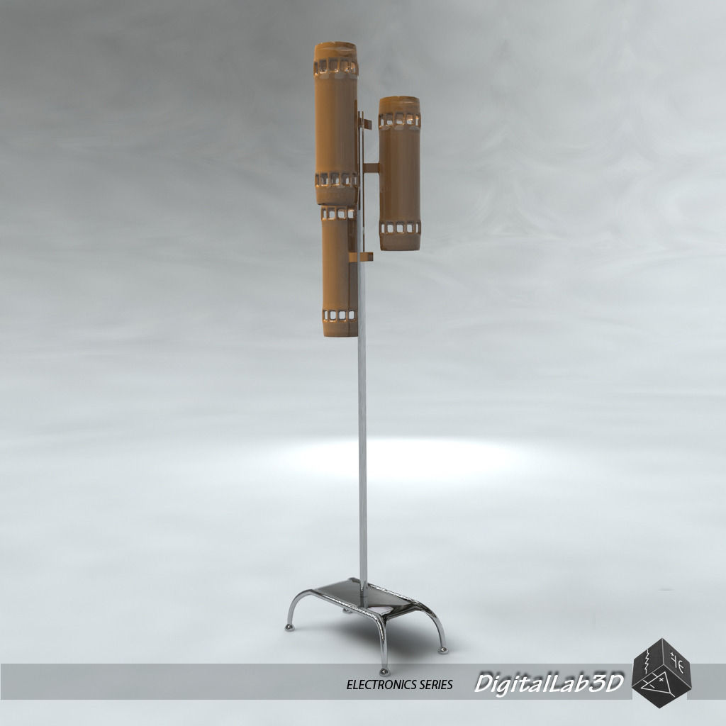 Lamp floor made of metal and wood 3D model_2
