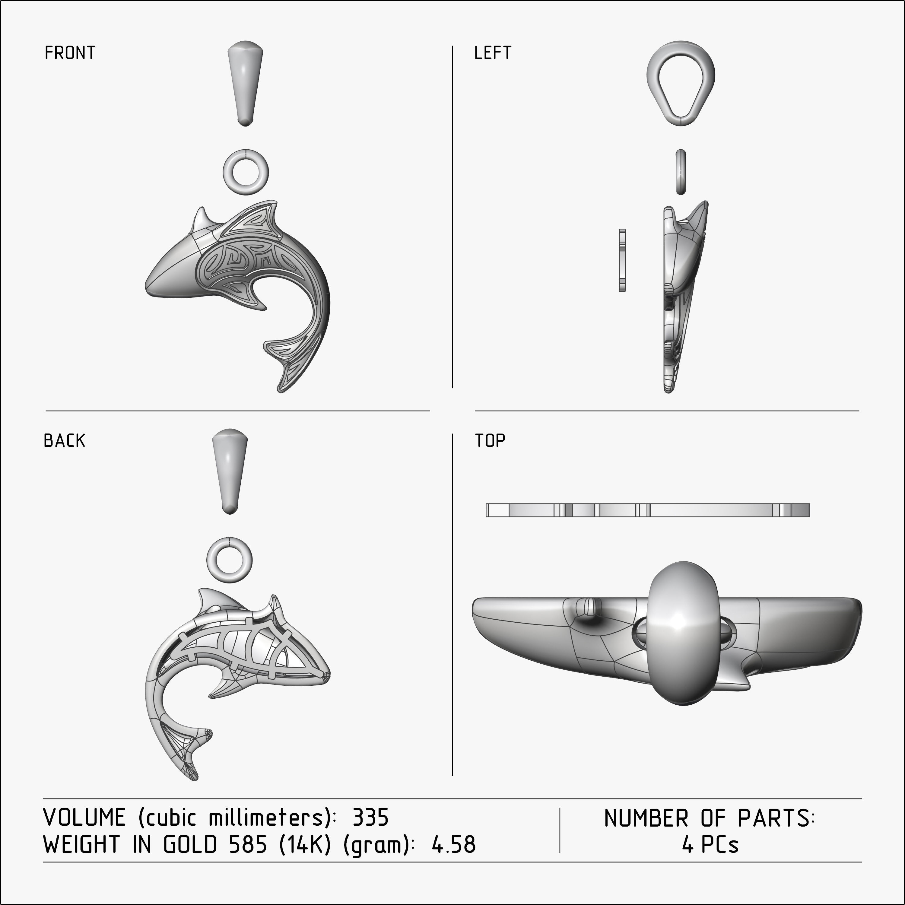 Pendant Shark V1 3D print model_3