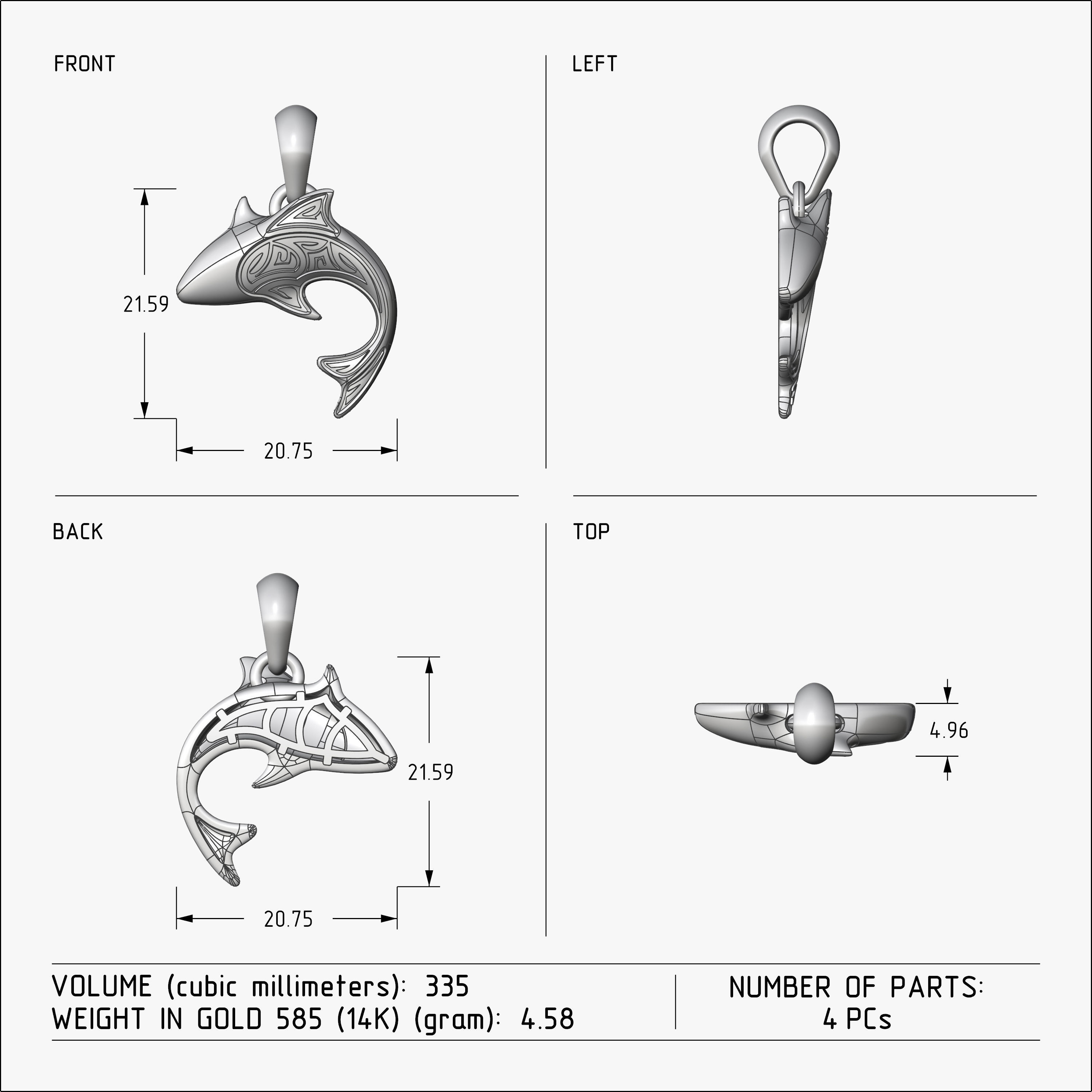 Pendant Shark V1 3D print model_2