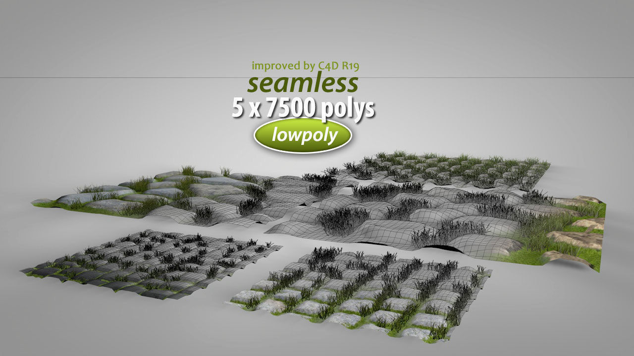 Seamless Grass Pavement Patterns Low-poly 3D model_1
