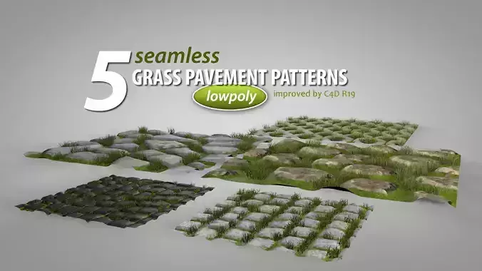 Seamless Grass Pavement Patterns Low-poly 3D model