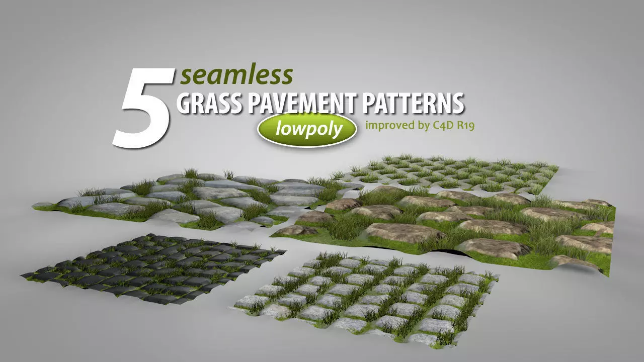 Seamless Grass Pavement Patterns Low-poly 3D model_0