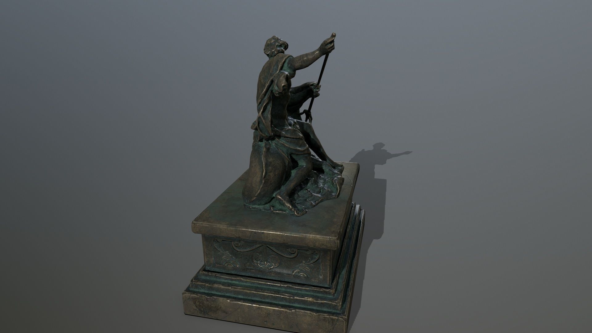 Neptune Statue Low-poly 3D model_4