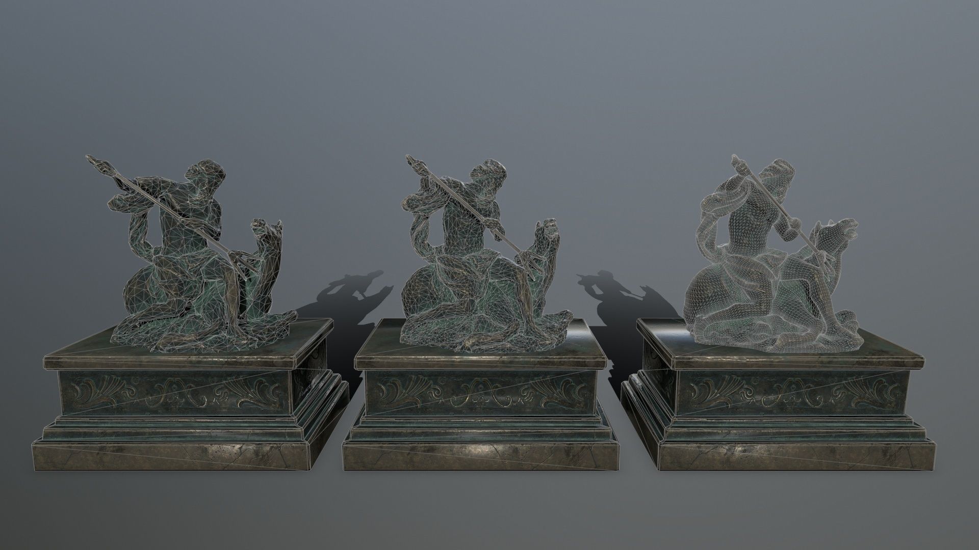 Neptune Statue Low-poly 3D model_1