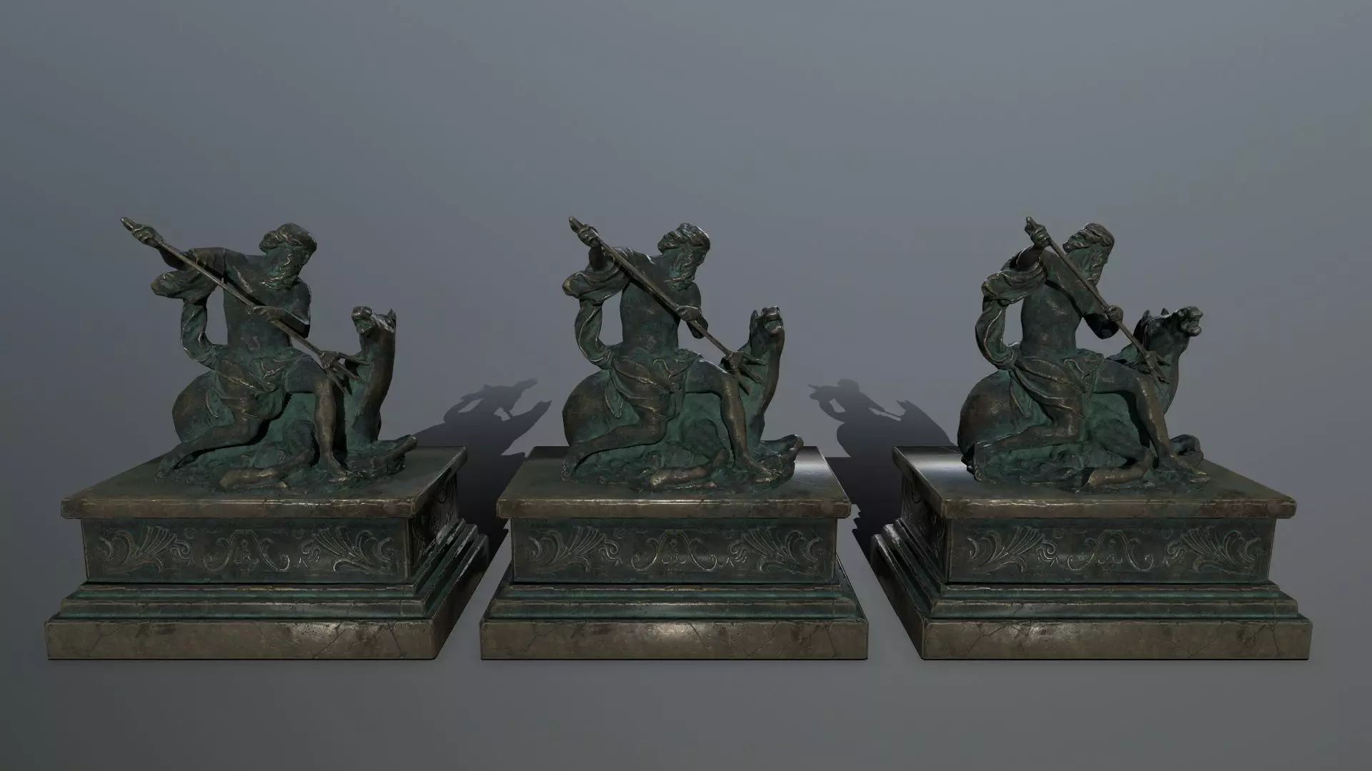 Neptune Statue Low-poly 3D model_0