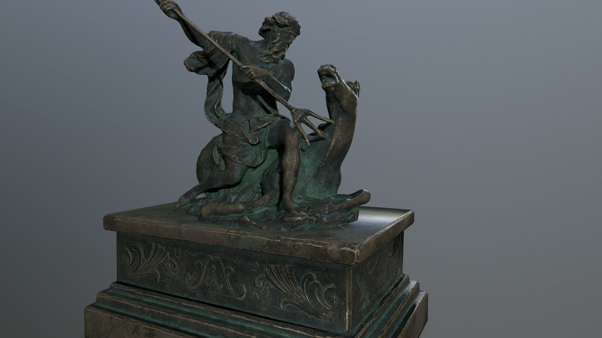 Neptune Statue Low-poly 3D model_11