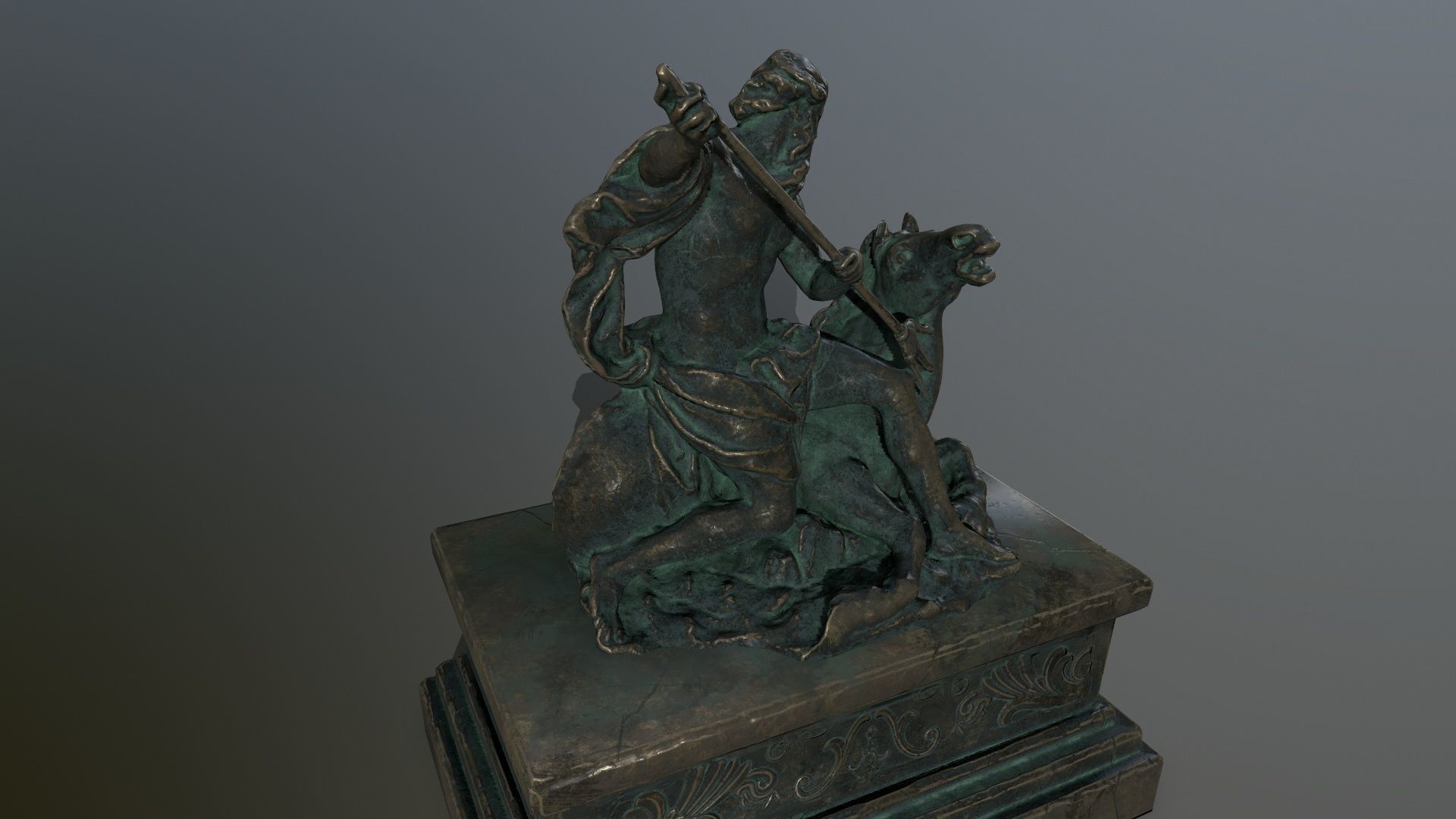 Neptune Statue Low-poly 3D model_12