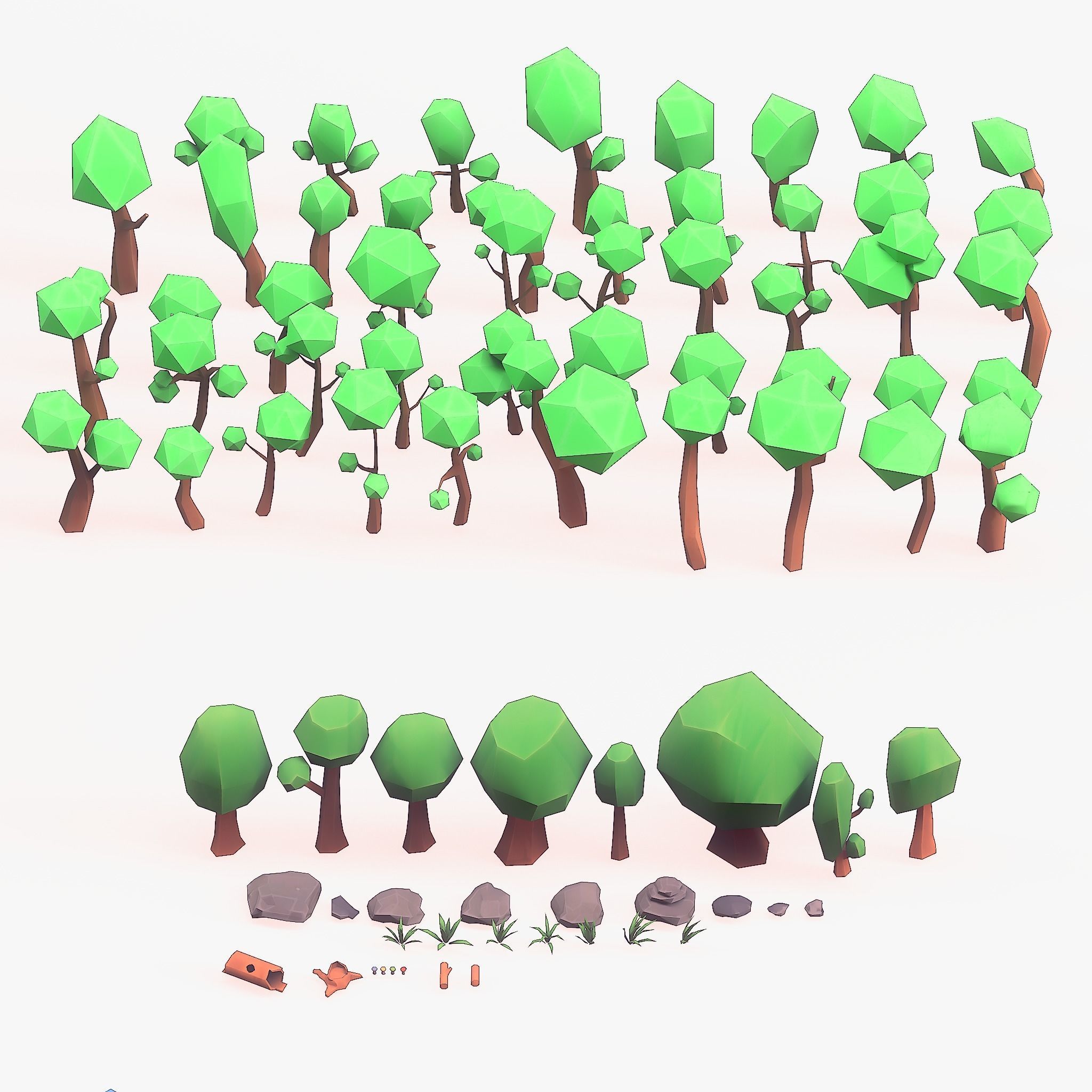Cartoon low poly earth tree pack model Low-poly 3D model_4