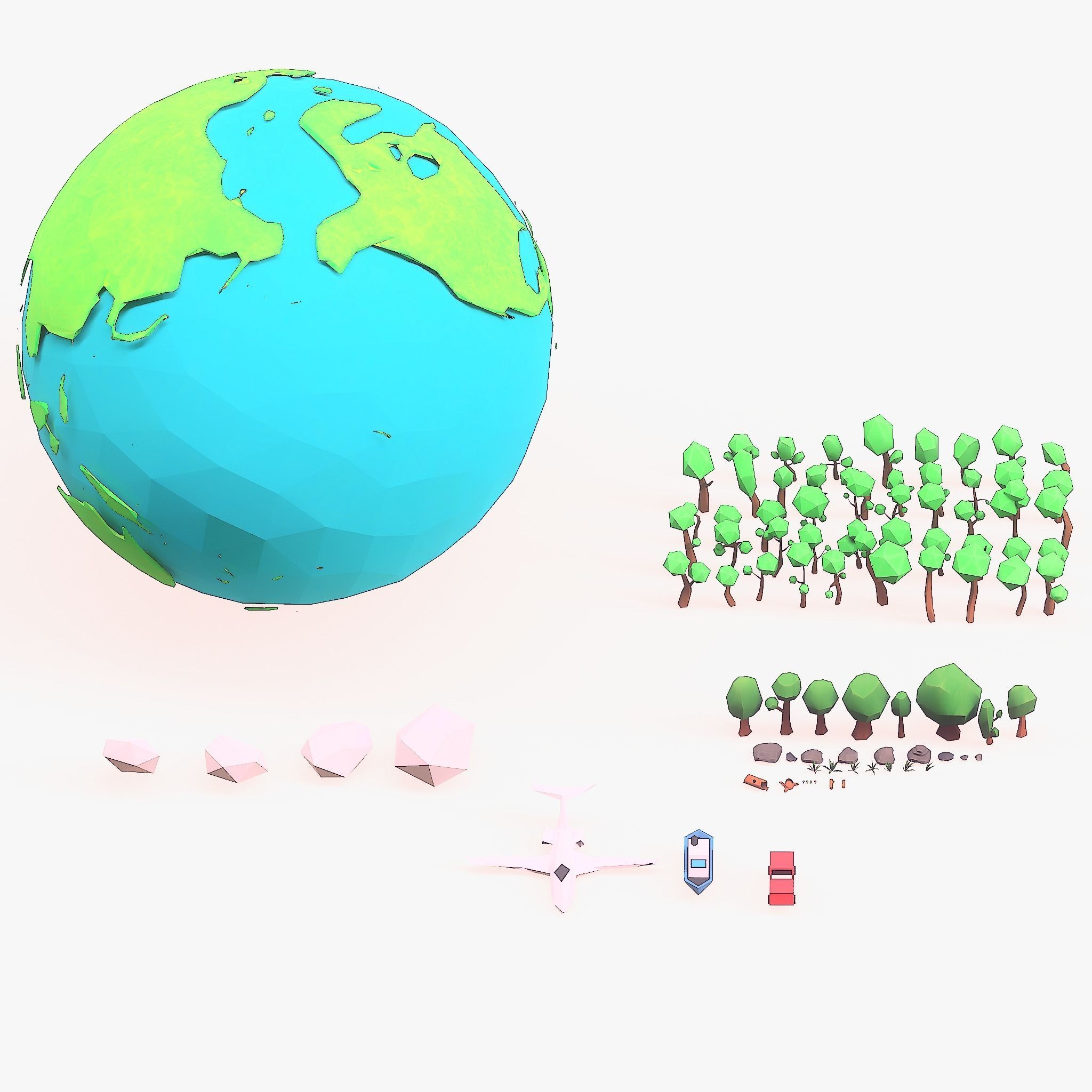Cartoon low poly earth tree pack model Low-poly 3D model_1