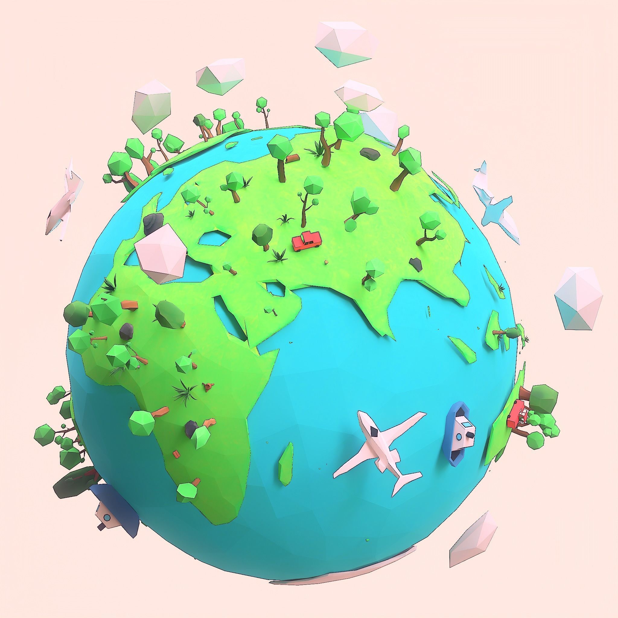 Cartoon low poly earth tree pack model Low-poly 3D model_5