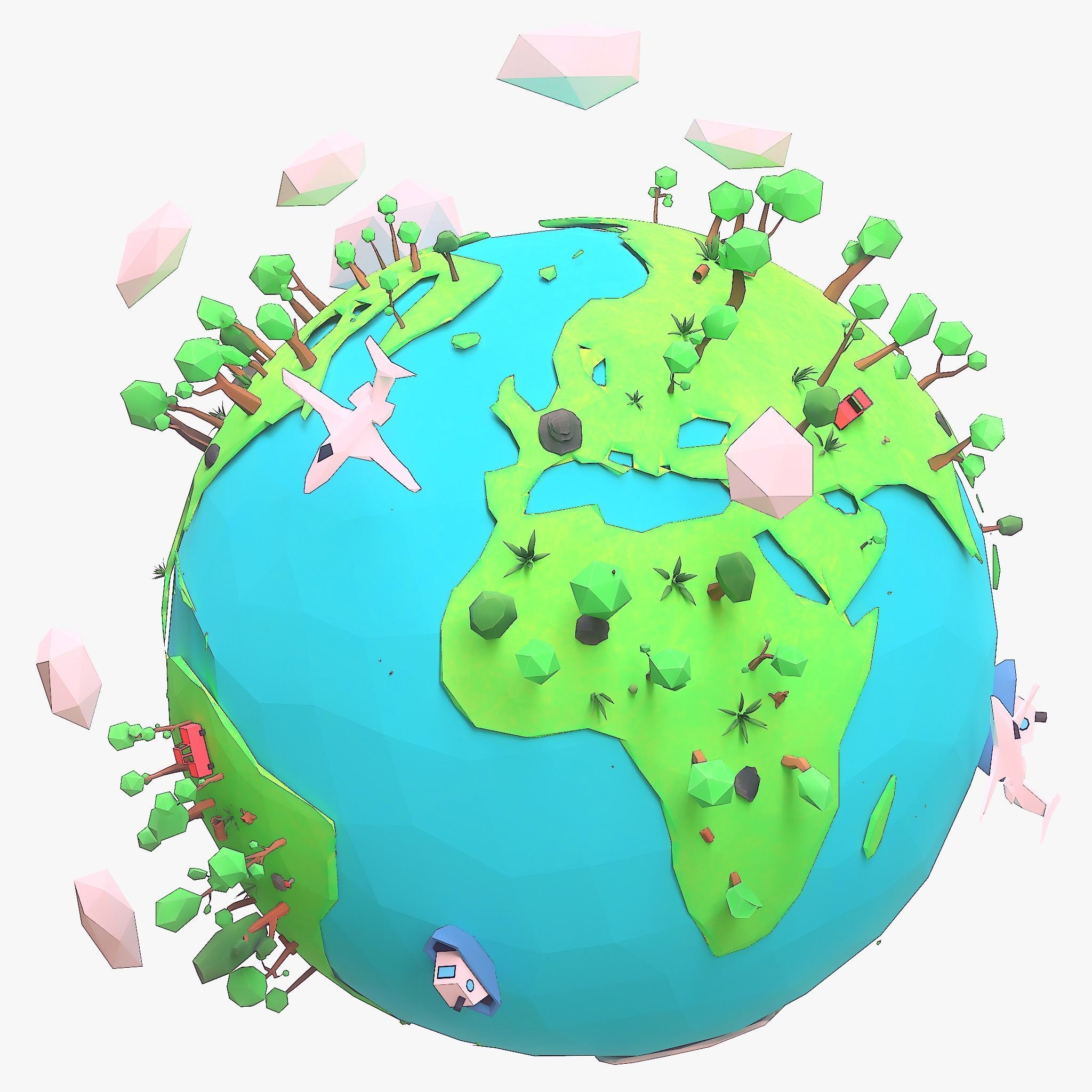 Cartoon low poly earth tree pack model Low-poly 3D model_2