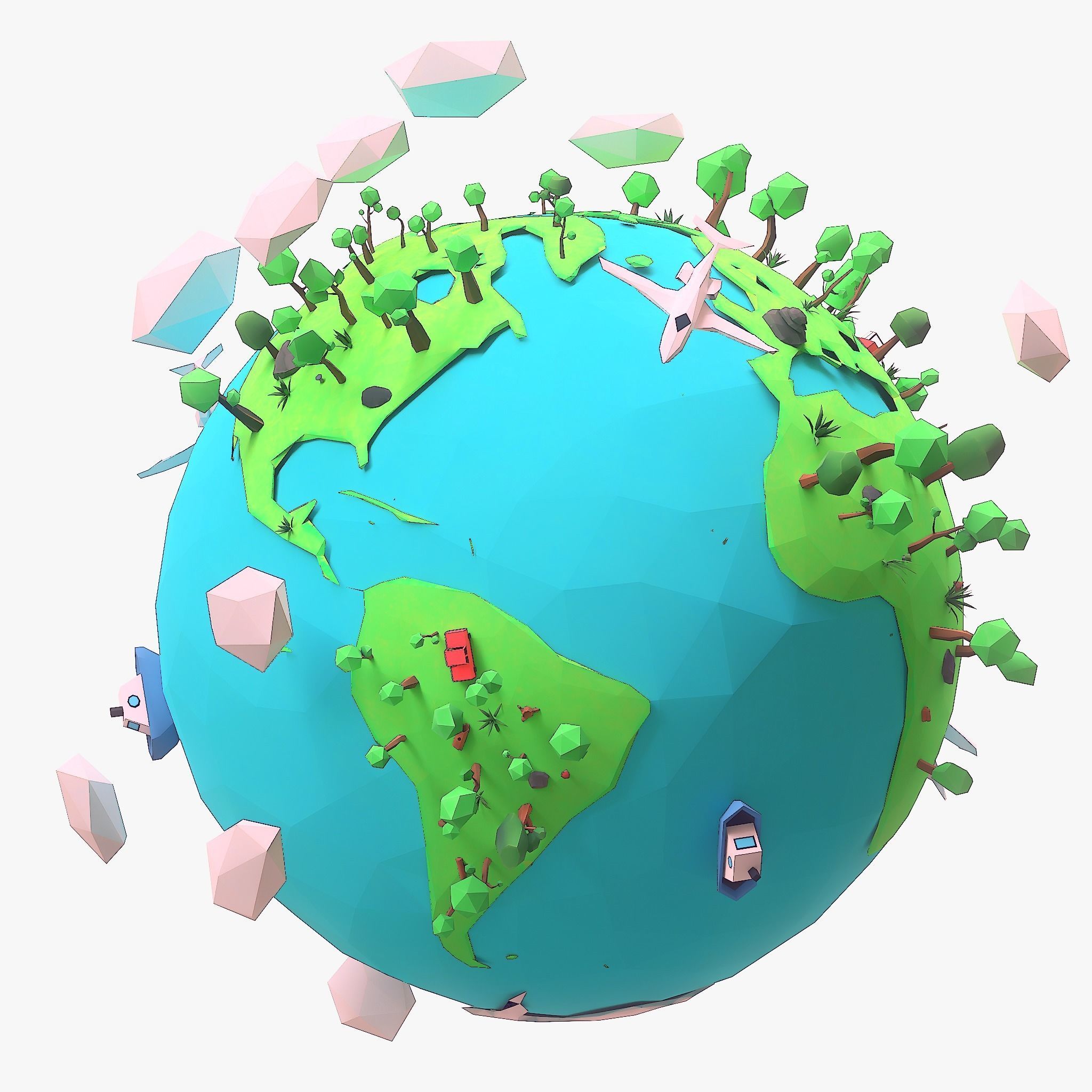 Cartoon low poly earth tree pack model Low-poly 3D model_3