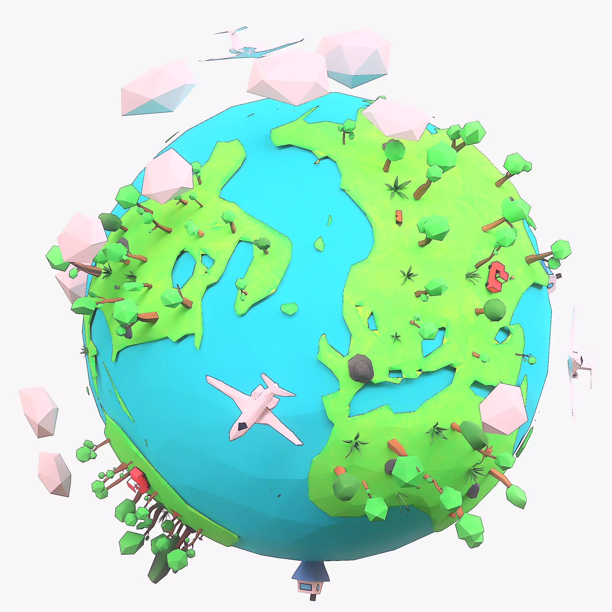Cartoon low poly earth tree pack model Low-poly 3D model_0