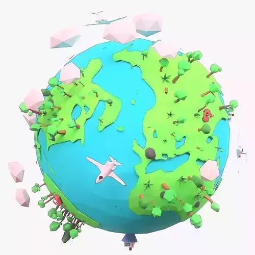 Cartoon low poly earth tree pack model