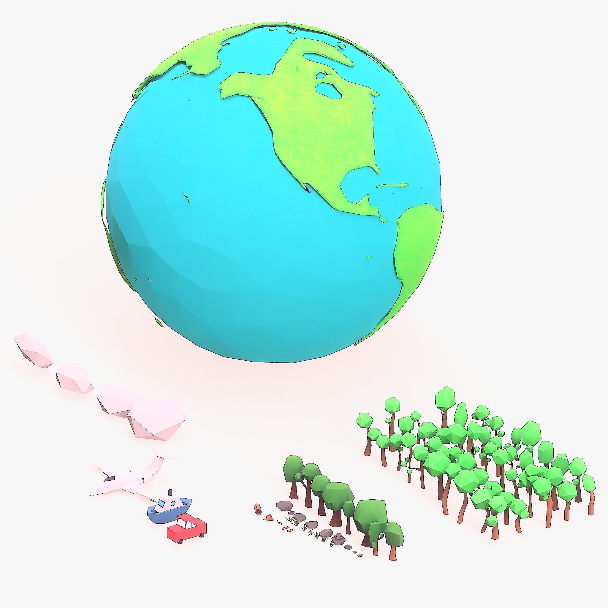 Cartoon low poly earth tree pack model Low-poly 3D model_8