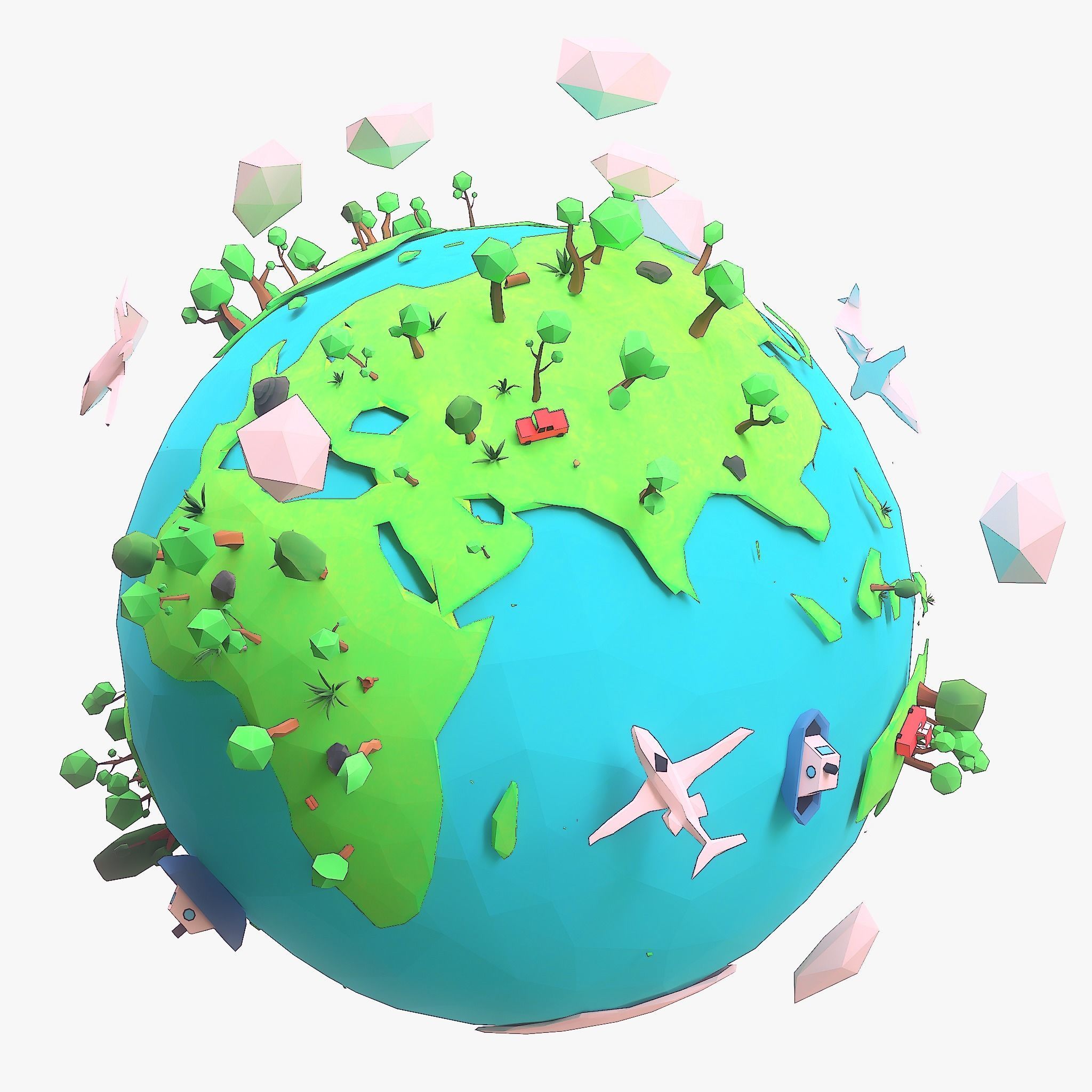 Cartoon low poly earth tree pack model Low-poly 3D model_6