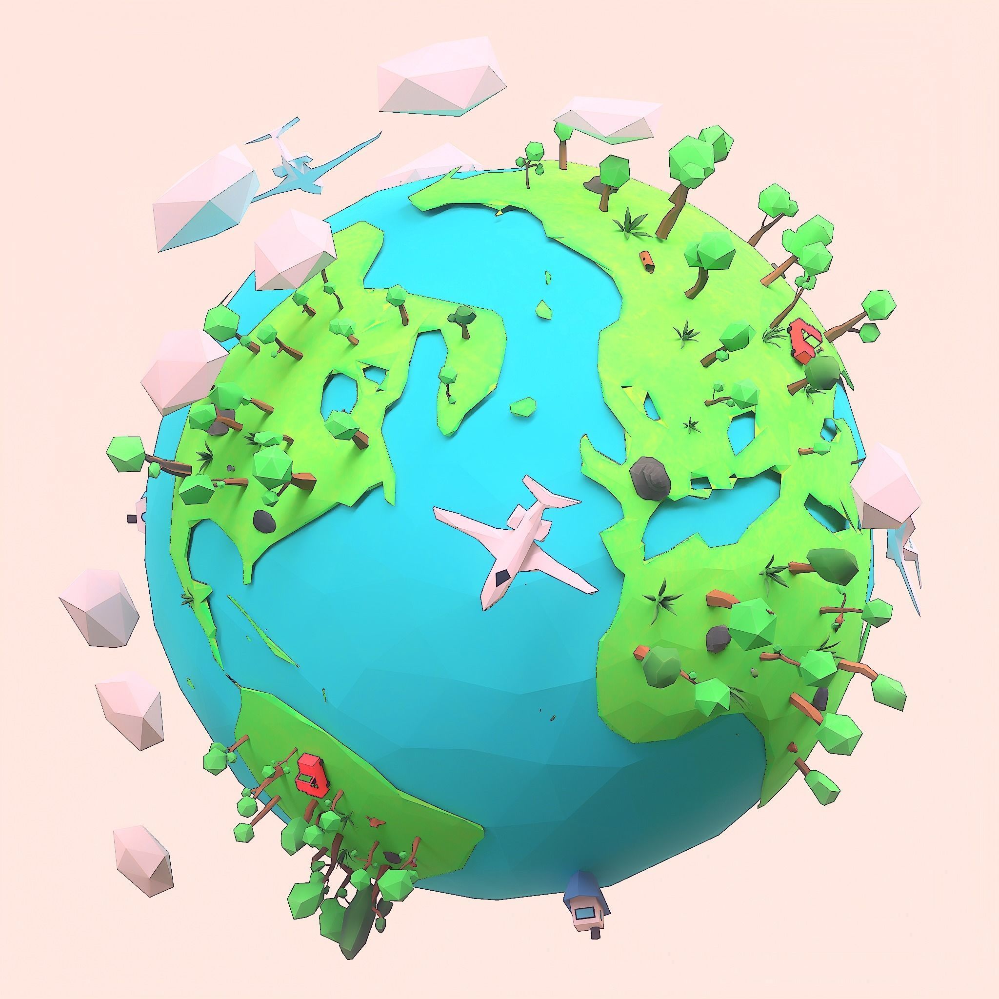 Cartoon low poly earth tree pack model Low-poly 3D model_11