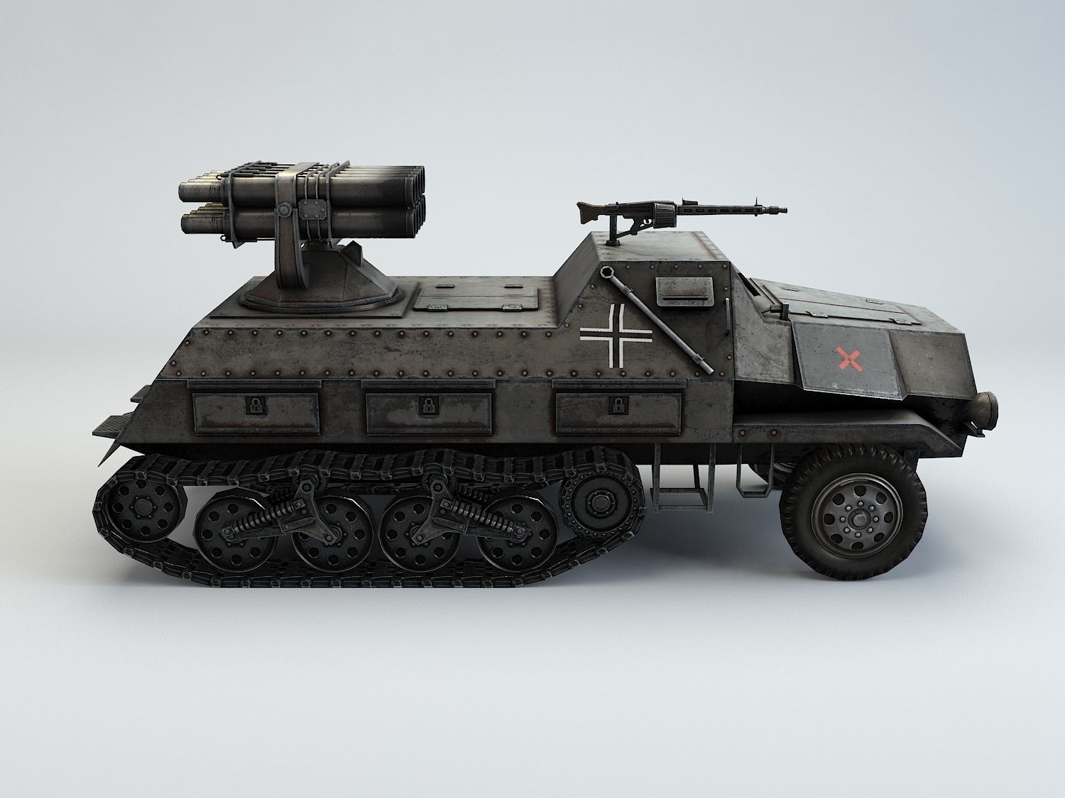 Low Poly 15 cm Panzerwerfer 42 Maultier Low-poly 3D model_10