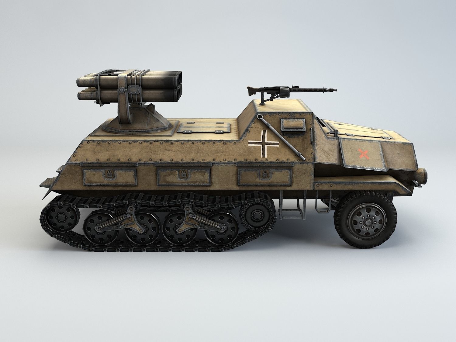 Low Poly 15 cm Panzerwerfer 42 Maultier Low-poly 3D model_9