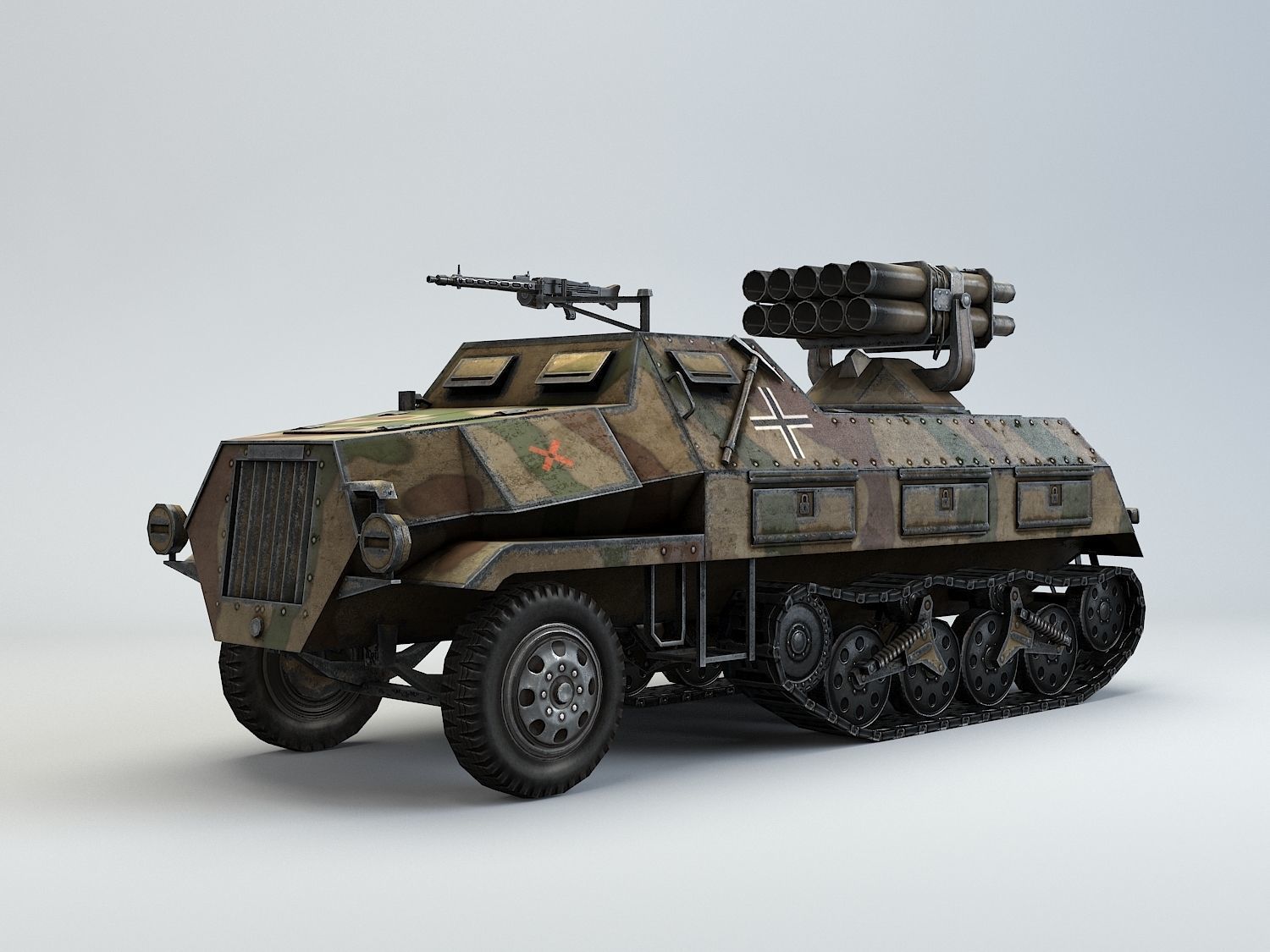 Low Poly 15 cm Panzerwerfer 42 Maultier Low-poly 3D model_13