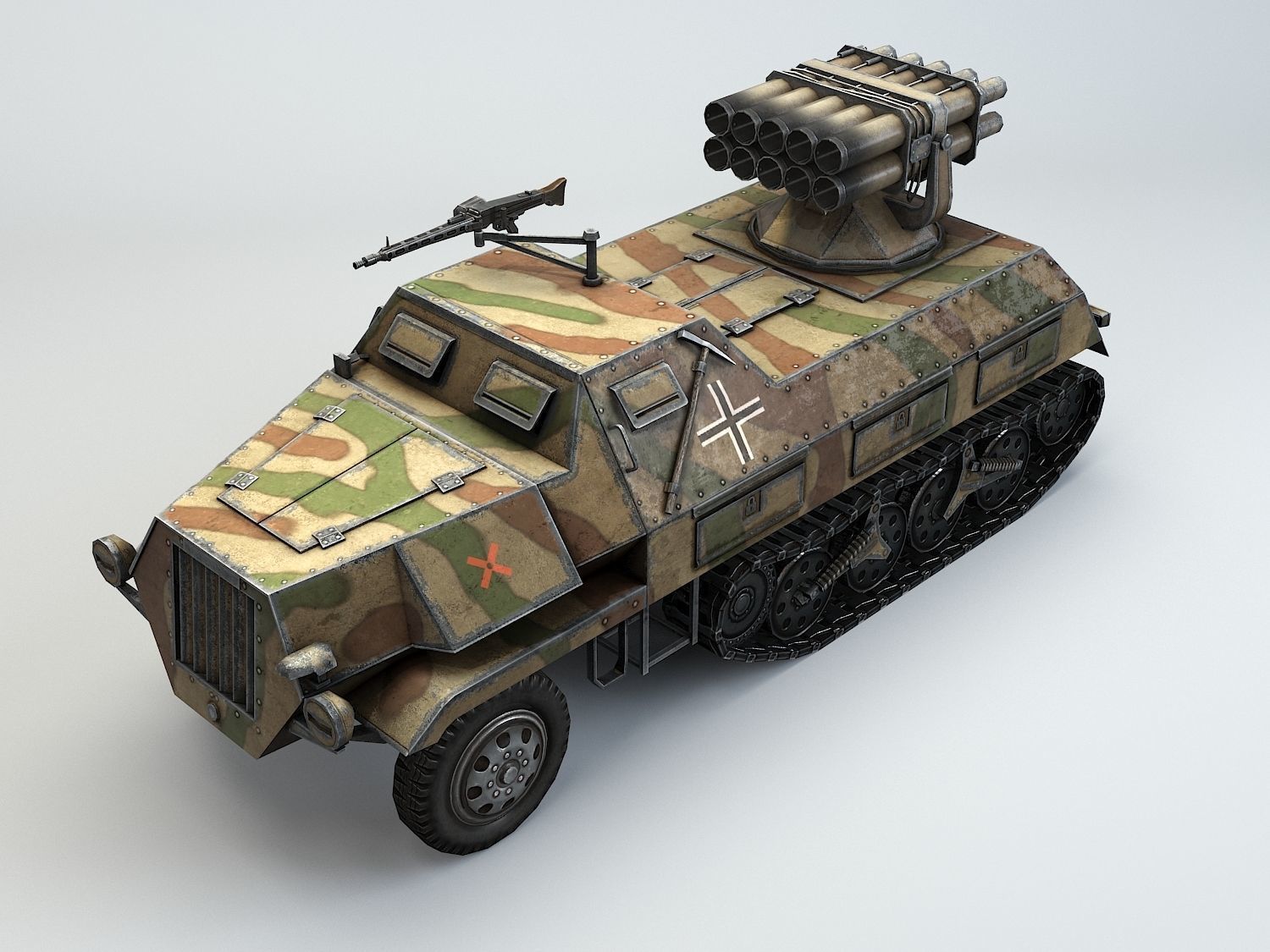 Low Poly 15 cm Panzerwerfer 42 Maultier Low-poly 3D model_14