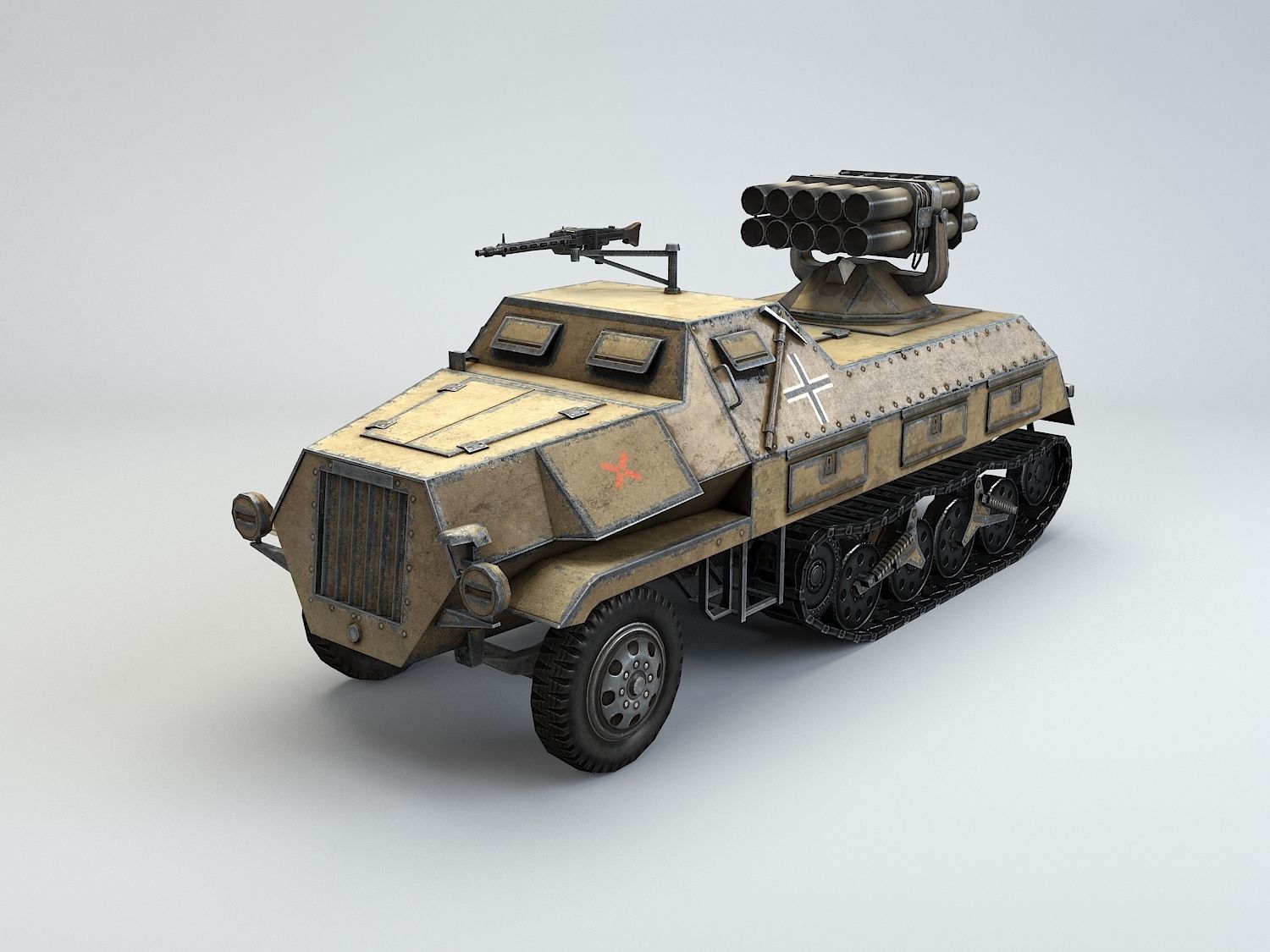 Low Poly 15 cm Panzerwerfer 42 Maultier Low-poly 3D model_3