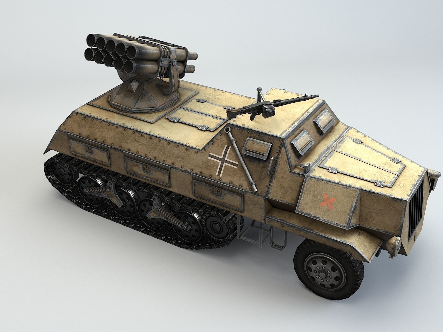 Low Poly 15 cm Panzerwerfer 42 Maultier Low-poly 3D model_15