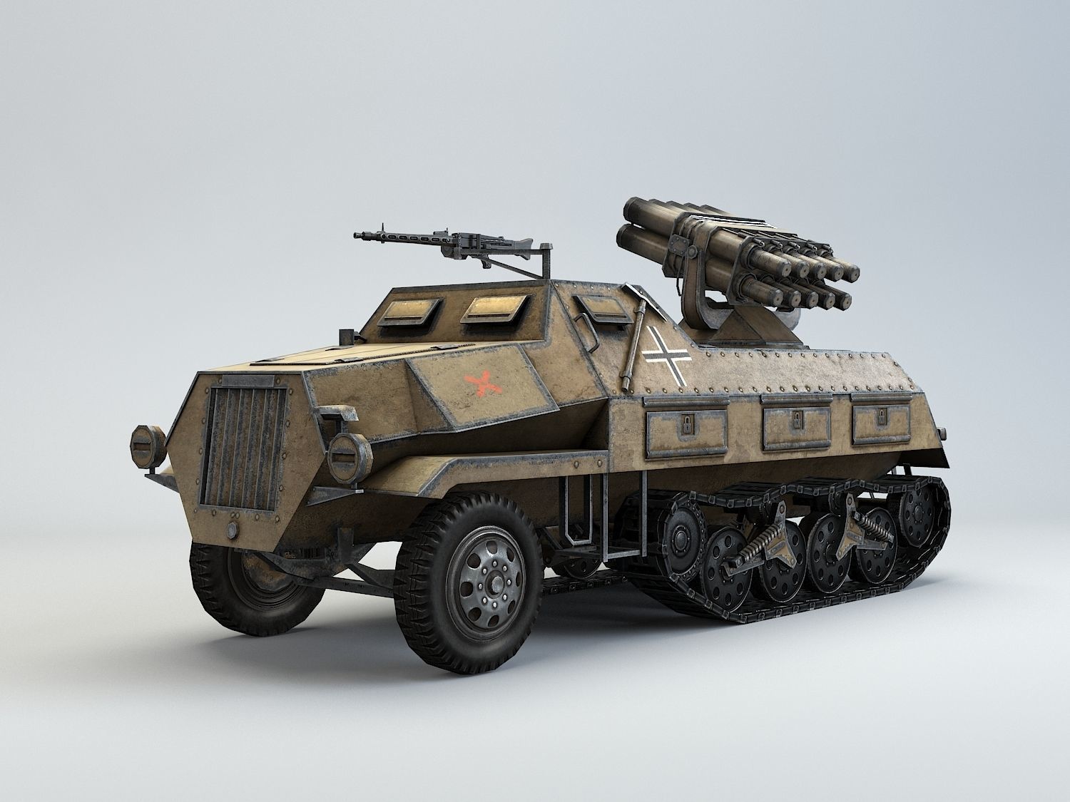 Low Poly 15 cm Panzerwerfer 42 Maultier Low-poly 3D model_17