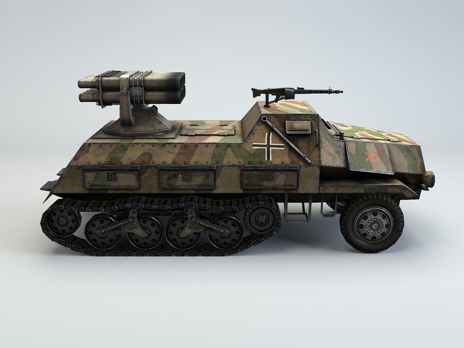 Low Poly 15 cm Panzerwerfer 42 Maultier Low-poly 3D model_2