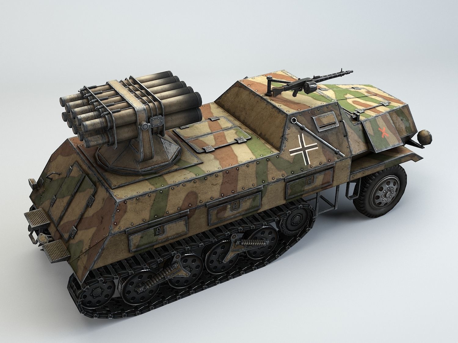 Low Poly 15 cm Panzerwerfer 42 Maultier Low-poly 3D model_1