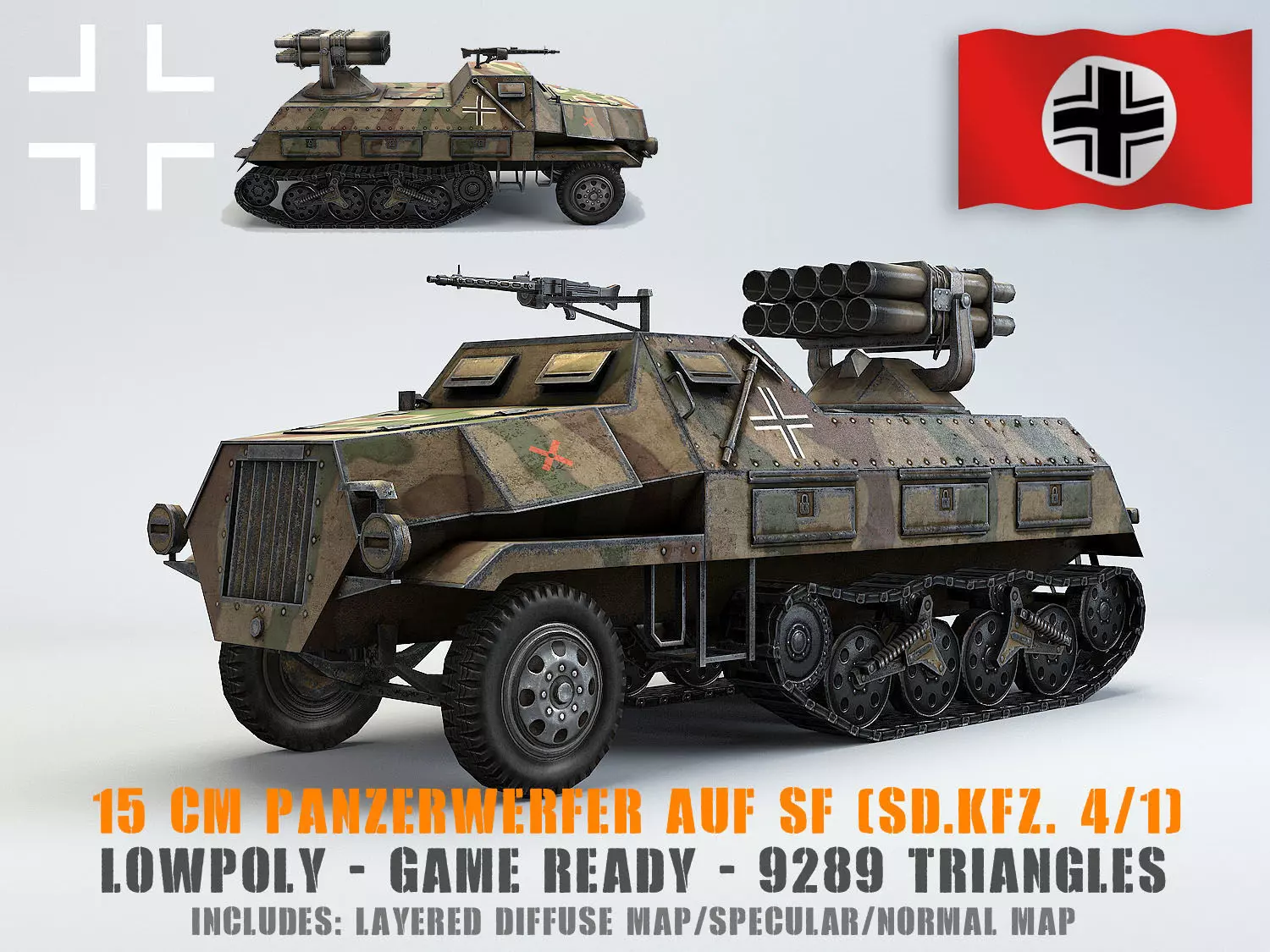 Low Poly 15 cm Panzerwerfer 42 Maultier Low-poly 3D model_0