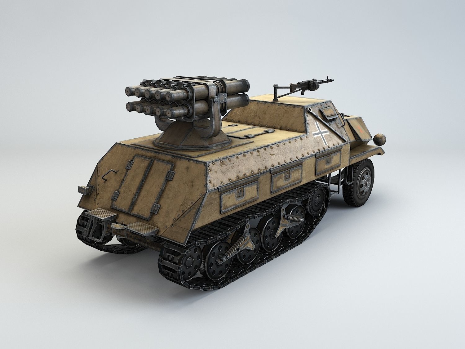 Low Poly 15 cm Panzerwerfer 42 Maultier Low-poly 3D model_7
