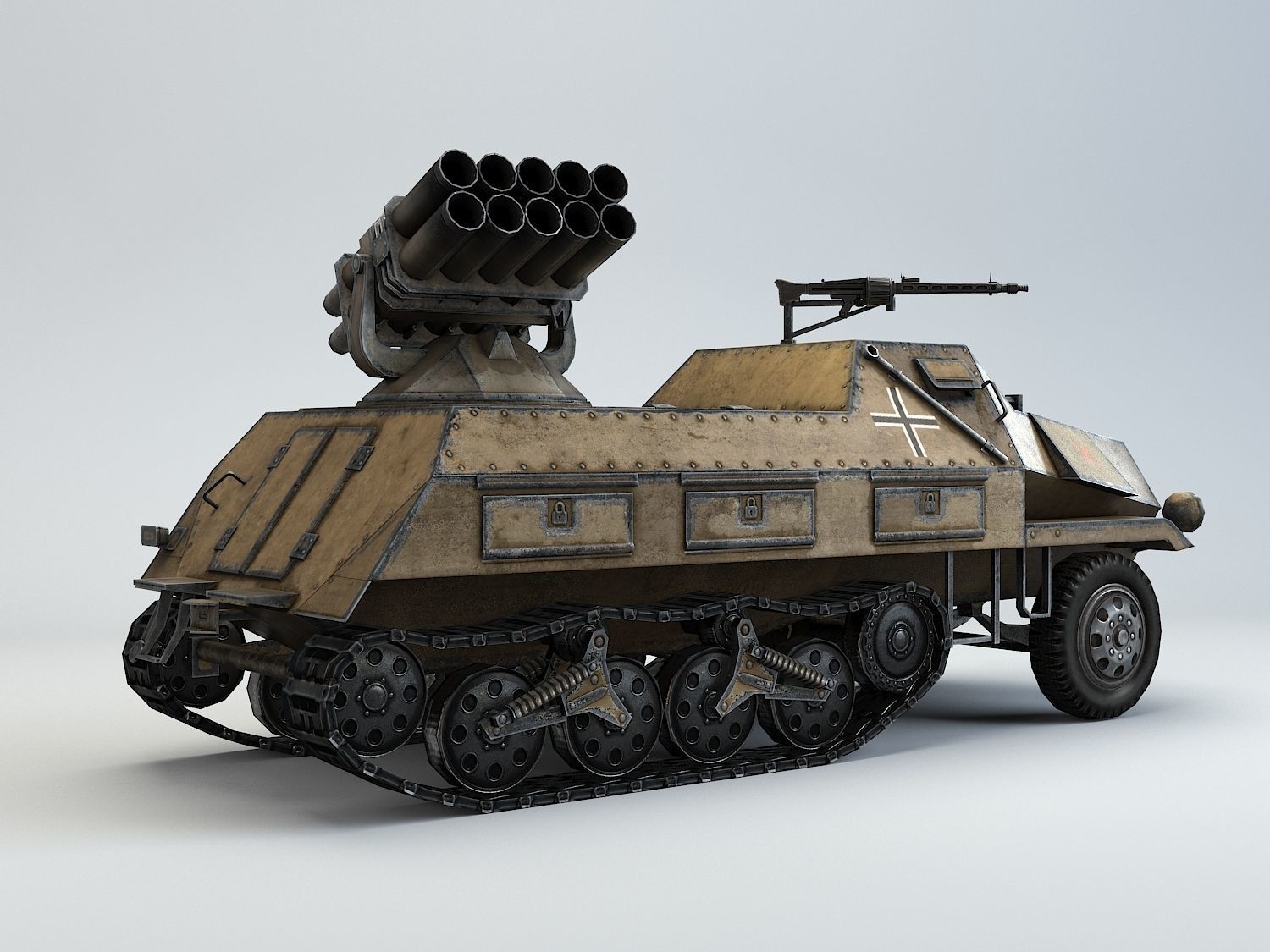 Low Poly 15 cm Panzerwerfer 42 Maultier Low-poly 3D model_16