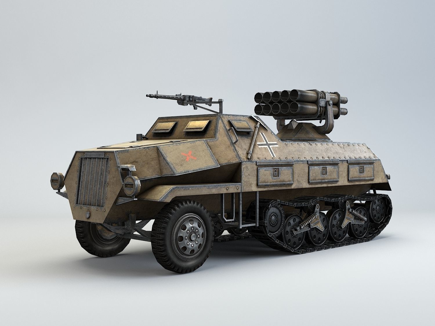 Low Poly 15 cm Panzerwerfer 42 Maultier Low-poly 3D model_12