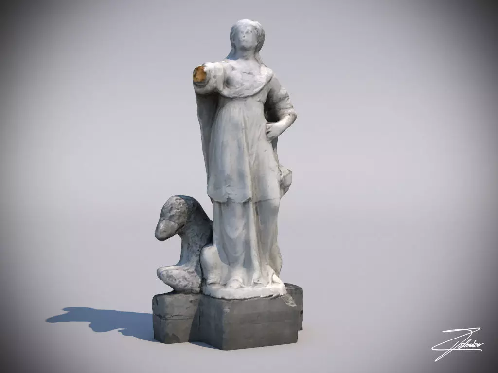 Statue 3 of woman with dog Low-poly 3D model_0
