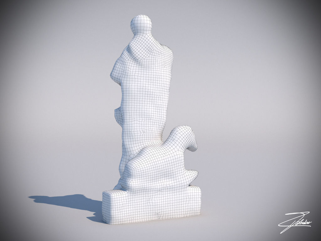 Statue 3 of woman with dog Low-poly 3D model_6