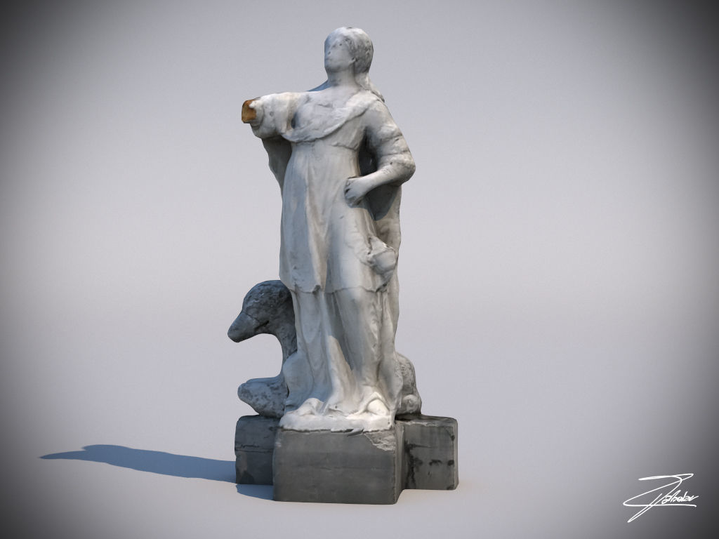 Statue 3 of woman with dog Low-poly 3D model_1